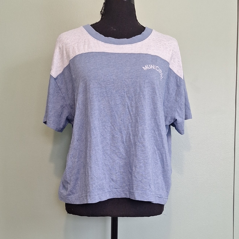 Municipal Gray And Blue Short Sleeve Shirt Size Medium